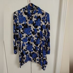 Dana Buchman Tunic Top - Black & Blue - Size Medium